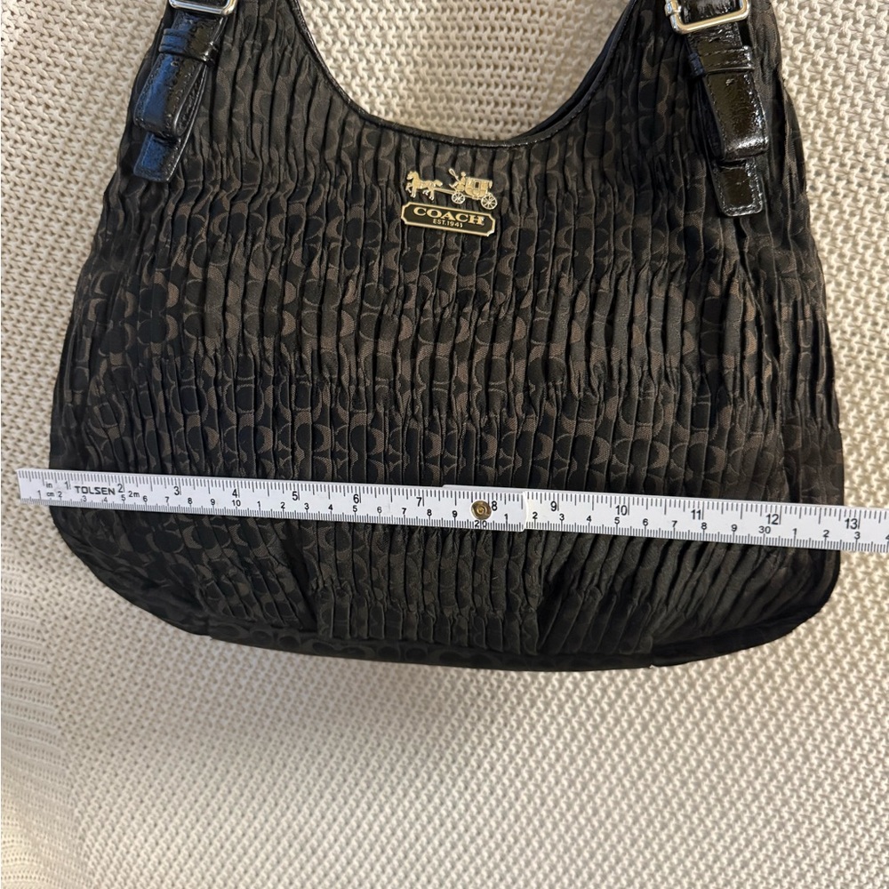 COACH Madison Maggie 18886 Black Signature Pleated Hobo Shoulder Bag - Picture 13 of 15